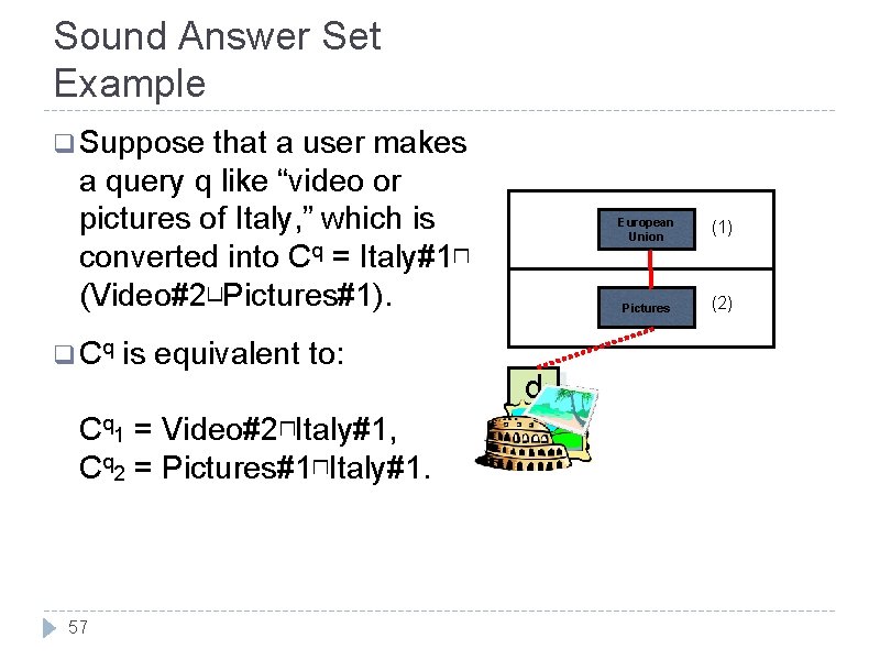 Sound Answer Set Example q Suppose that a user makes a query q like