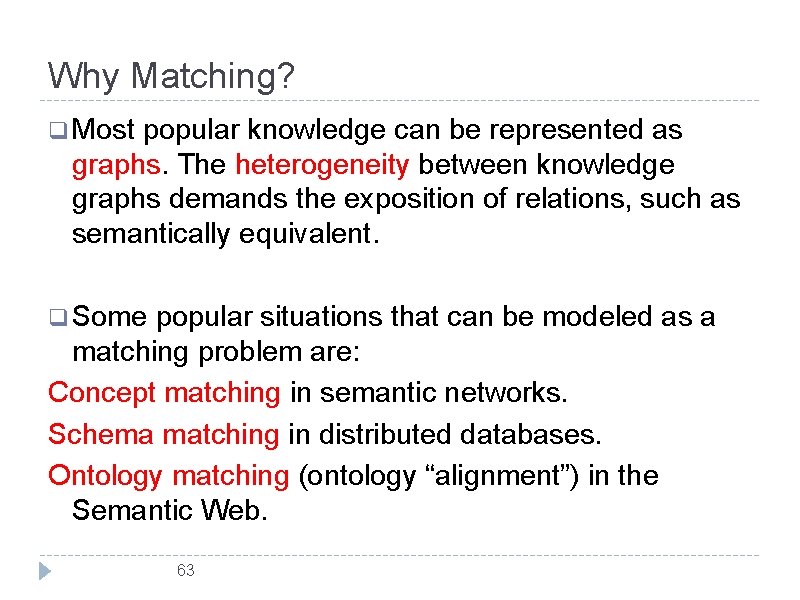 Why Matching? q Most popular knowledge can be represented as graphs. The heterogeneity between