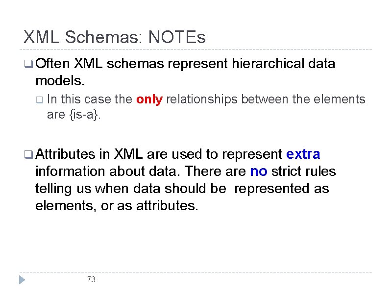 XML Schemas: NOTEs q Often XML schemas represent hierarchical data models. q In this