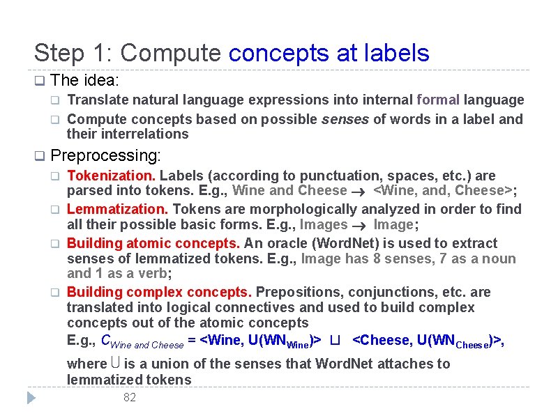 Step 1: Compute concepts at labels q The idea: q q q Translate natural