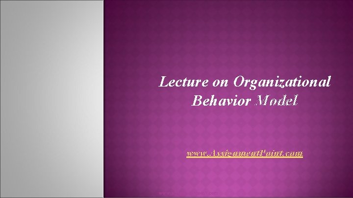 Lecture on Organizational Behavior Model www. Assignment. Point. com www. assignmentpoint. com 