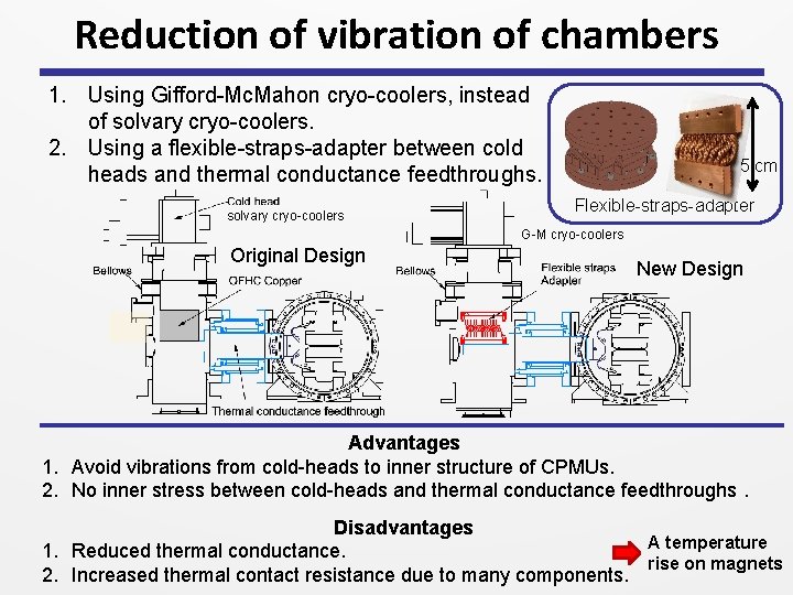 Reduction of vibration of chambers 1. Using Gifford-Mc. Mahon cryo-coolers, instead of solvary cryo-coolers.
