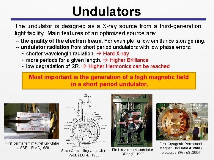 Undulators The undulator is designed as a X-ray source from a third-generation light facility.