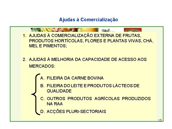 Ajudas à Comercialização 1. AJUDAS À COMERCIALIZAÇÃO EXTERNA DE FRUTAS, PRODUTOS HORTÍCOLAS, FLORES E