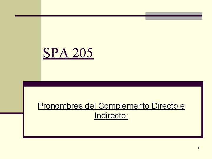 SPA 205 Pronombres del Complemento Directo e Indirecto: 1 