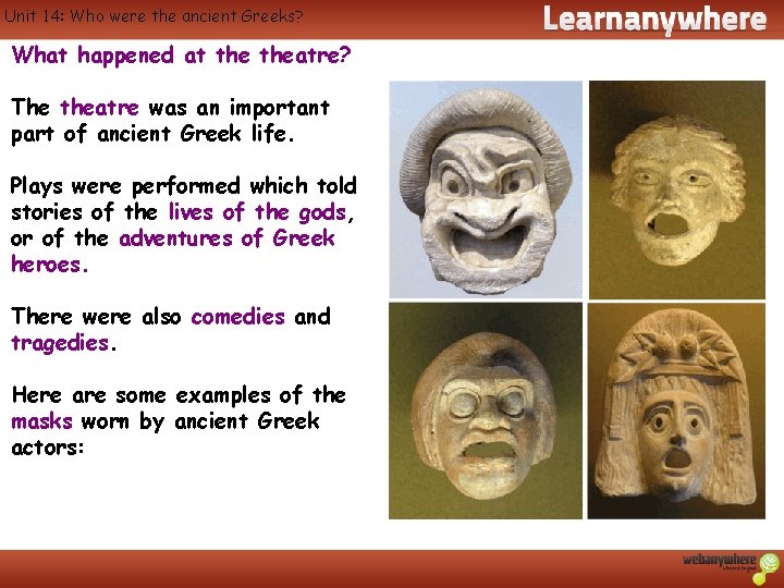 Unit 14: Who were the ancient Greeks? What happened at theatre? The theatre was