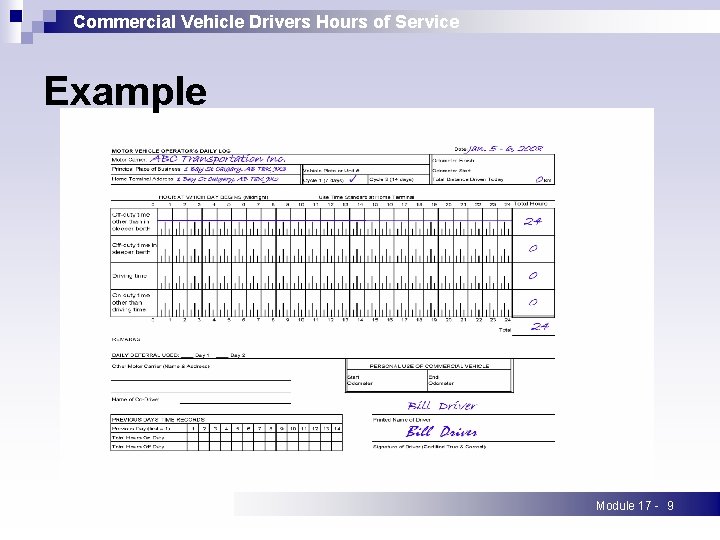 Commercial Vehicle Drivers Hours of Service Example Module 17 - 9 