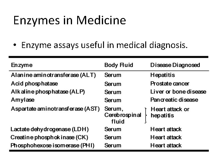 Enzymes in Medicine • Enzyme assays useful in medical diagnosis. 