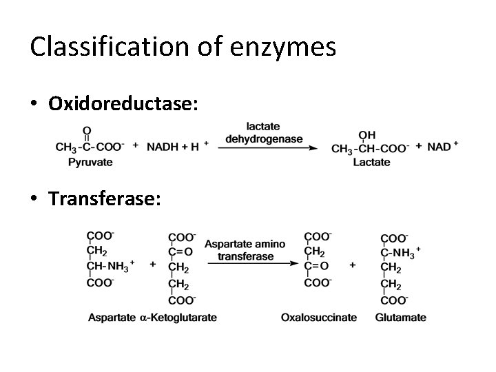 Classification of enzymes • Oxidoreductase: • Transferase: 