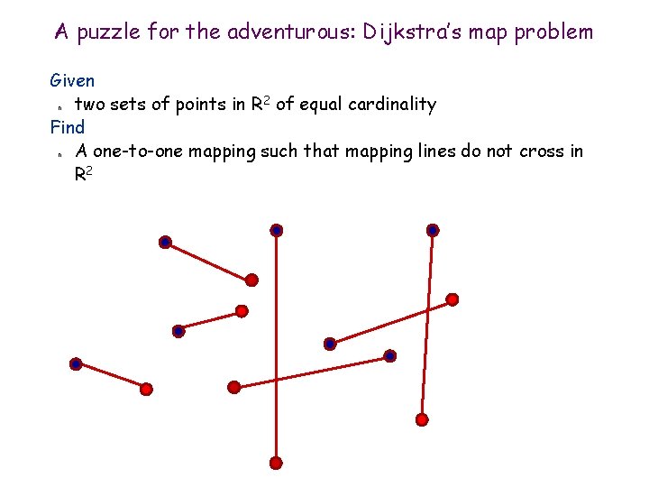 A puzzle for the adventurous: Dijkstra’s map problem Given two sets of points in