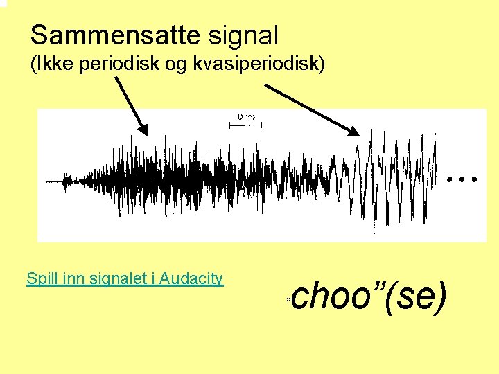 Sammensatte signal (Ikke periodisk og kvasiperiodisk) Spill inn signalet i Audacity ” choo”(se) 
