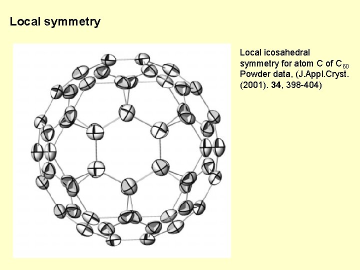 Local symmetry Local icosahedral symmetry for atom C of C 60 Powder data, (J.