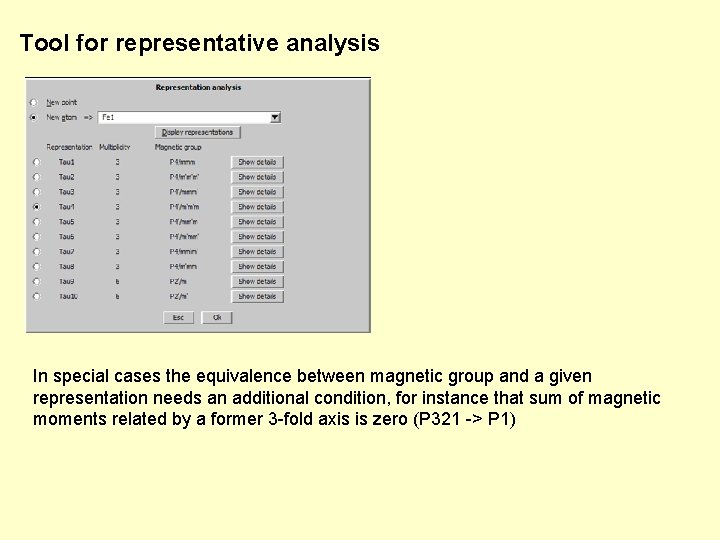 Tool for representative analysis In special cases the equivalence between magnetic group and a