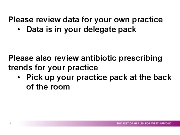 Please review data for your own practice • Data is in your delegate pack Please review data for your own practice • Data is in your delegate pack