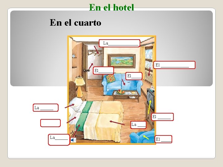 En el hotel En el cuarto La_______ El____ El_____ _ La ______ El ______