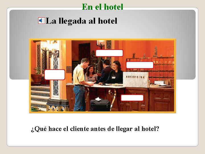 En el hotel La llegada al hotel ¿Qué hace el cliente antes de llegar