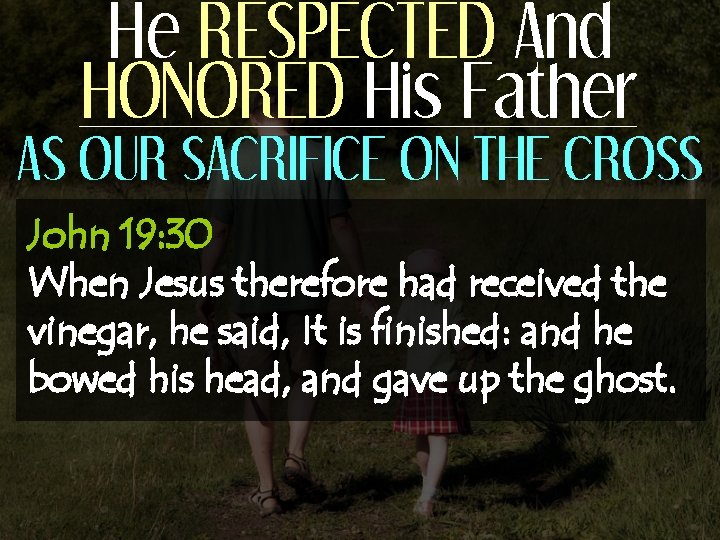 He RESPECTED And HONORED His Father AS OUR SACRIFICE ON THE CROSS John 19: