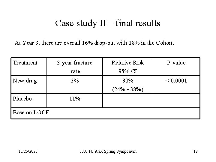 Case study II – final results At Year 3, there are overall 16% drop-out Case study II – final results At Year 3, there are overall 16% drop-out