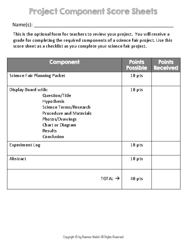 This is the optional form for teachers to review your project. You will receive This is the optional form for teachers to review your project. You will receive