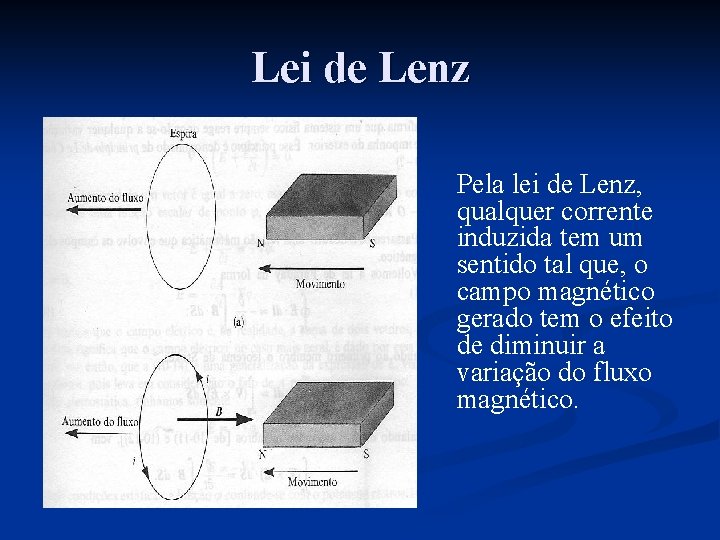 Lei de Lenz Pela lei de Lenz, qualquer corrente induzida tem um sentido tal