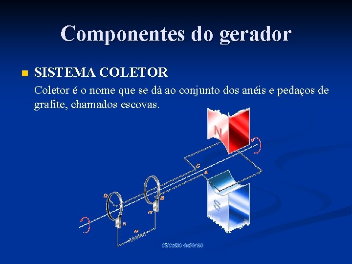 Componentes do gerador n SISTEMA COLETOR Coletor é o nome que se dá ao