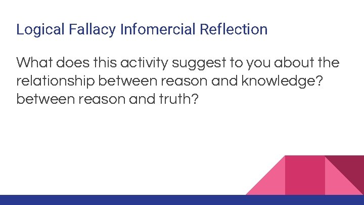 Logical Fallacy Infomercial Reflection What does this activity suggest to you about the relationship