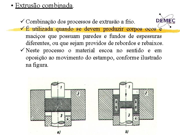  • Extrusão combinada. ü Combinação dos processos de extrusão a frio. ü É