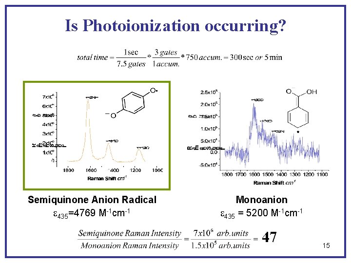 Is Photoionization occurring? Semiquinone Anion Radical e 435=4769 M-1 cm-1 Monoanion e 435 =