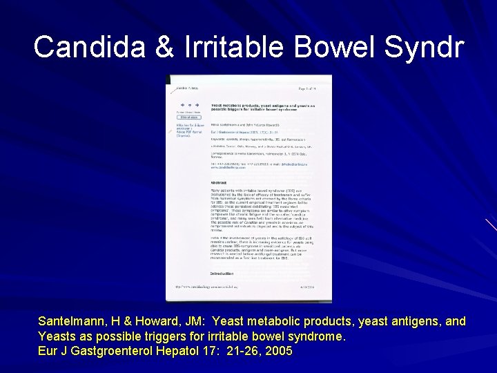 Candida & Irritable Bowel Syndr Santelmann, H & Howard, JM: Yeast metabolic products, yeast