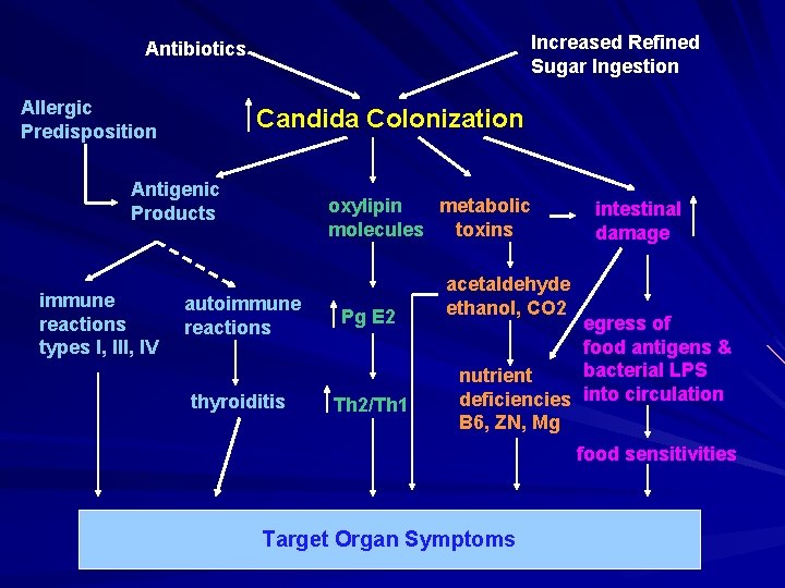 Increased Refined Sugar Ingestion Antibiotics Allergic Predisposition Candida Colonization Antigenic Products immune reactions types