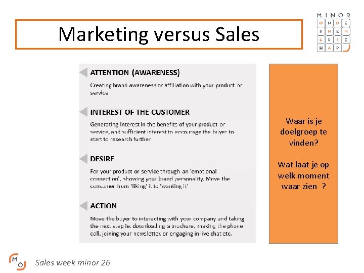 Marketing versus Sales Waar is je doelgroep te vinden? Wat laat je op welk