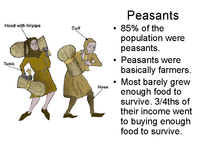 Peasants • 85% of the population were peasants. • Peasants were basically farmers. •
