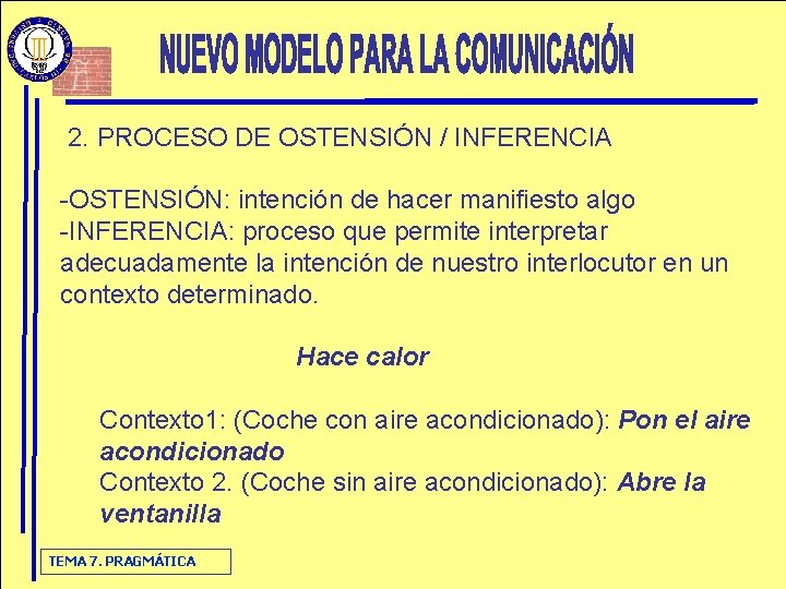 2. PROCESO DE OSTENSIÓN / INFERENCIA -OSTENSIÓN: intención de hacer manifiesto algo -INFERENCIA: proceso