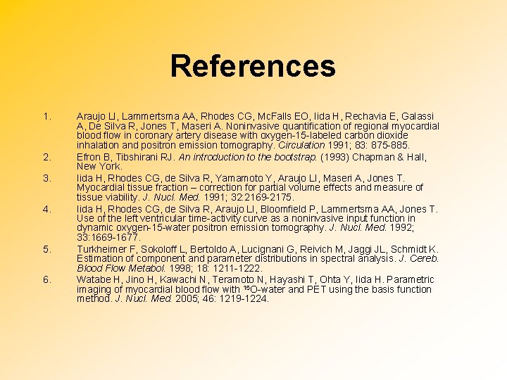 References 1. 2. 3. 4. 5. 6. Araujo LI, Lammertsma AA, Rhodes CG, Mc.
