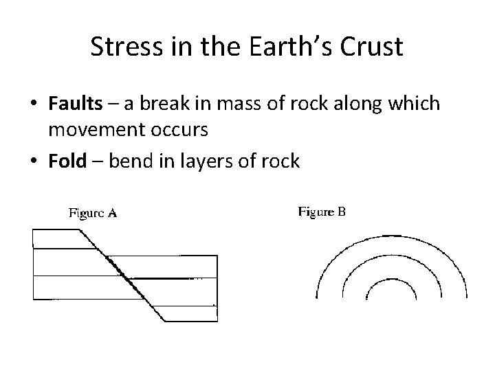 Stress in the Earth’s Crust • Faults – a break in mass of rock