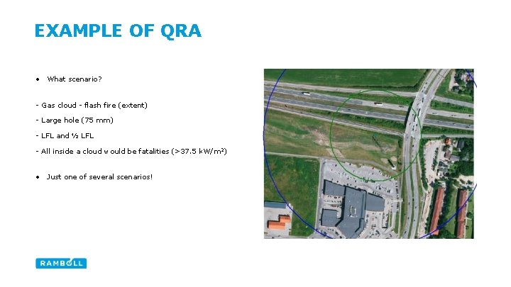 EXAMPLE OF QRA • What scenario? - Gas cloud - flash fire (extent) -