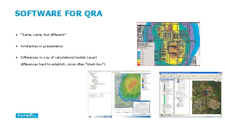 SOFTWARE FOR QRA • “Same, same. But different!” • Similarities in presentation • Differences