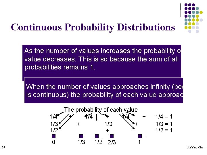 Continuous Probability Distributions As the number of values increases the probability of each value