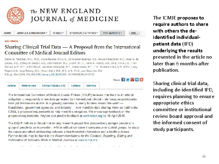 The ICMJE proposes to require authors to share with others the deidentified individualpatient data