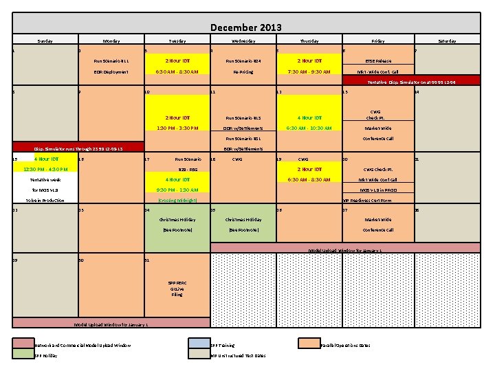 December 2013 Sunday Monday 3 Wednesday Run Scenario #11 2 Hour IDT Run Scenario