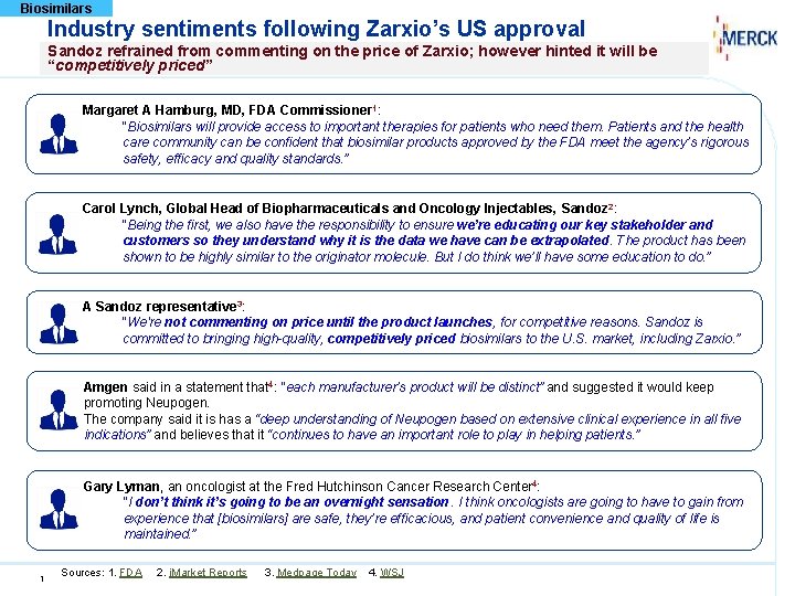 Biosimilars Industry sentiments following Zarxio’s US approval Sandoz refrained from commenting on the price