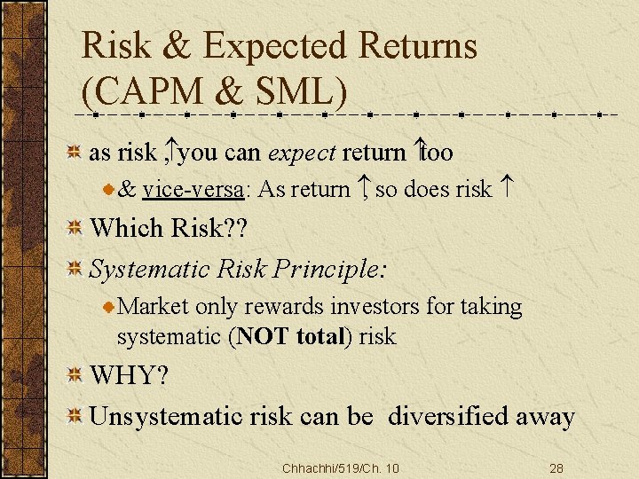 Risk & Expected Returns (CAPM & SML) as risk , you can expect return