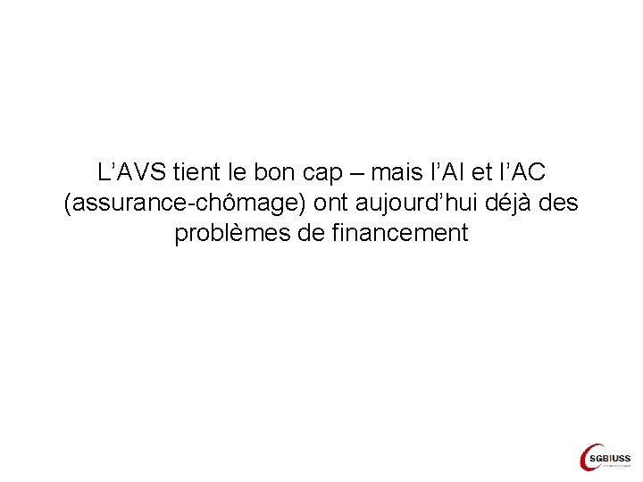 L’AVS tient le bon cap – mais l’AI et l’AC (assurance-chômage) ont aujourd’hui déjà