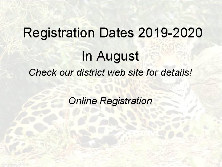 Registration Dates 2019 -2020 In August Check our district web site for details! Online