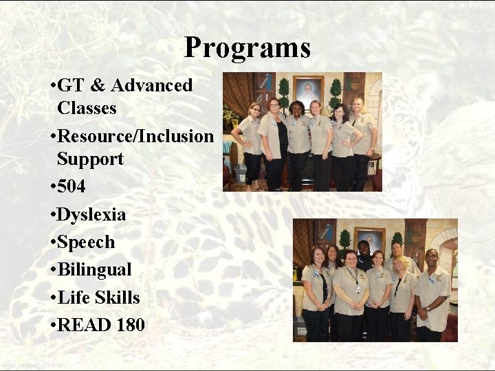 Programs • GT & Advanced Classes • Resource/Inclusion Support • 504 • Dyslexia •