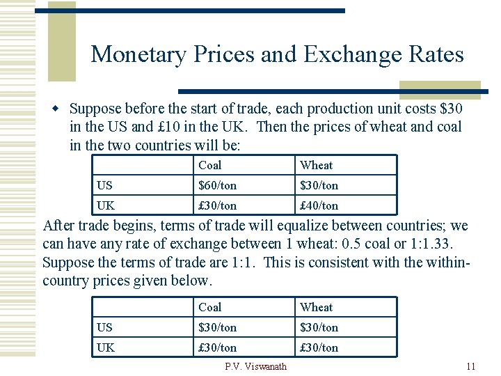 Monetary Prices and Exchange Rates w Suppose before the start of trade, each production