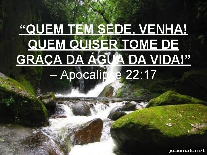 “QUEM TEM SEDE, VENHA! QUEM QUISER TOME DE GRAÇA DA ÁGUA DA VIDA!” –