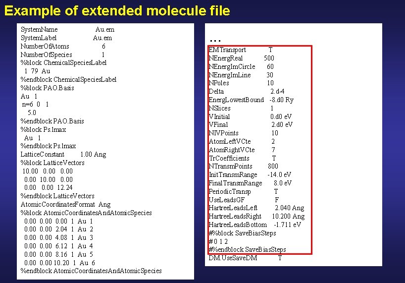 Example of extended molecule file System. Name Au. em System. Label Au. em Number.