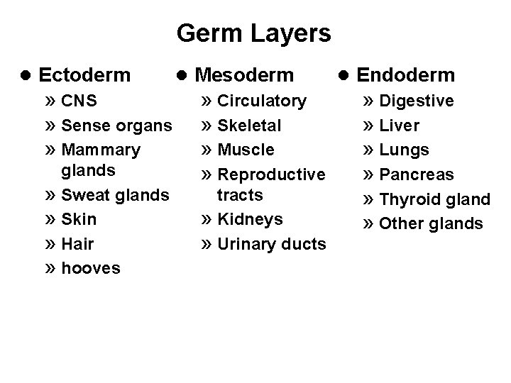 Germ Layers l Ectoderm l Mesoderm l Endoderm » CNS » Circulatory » Digestive
