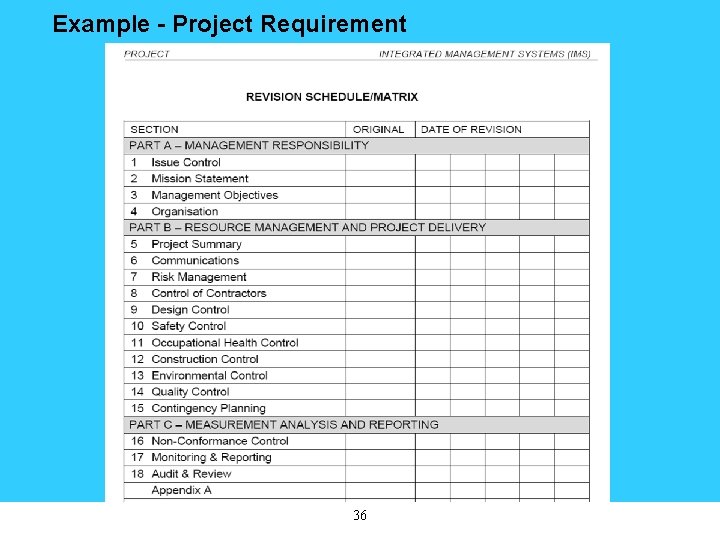 Example - Project Requirement 36 